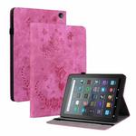 For Amazon Kindle Fire 7 2022 Butterfly Rose Embossed Leather Tablet Case(Rose Red)