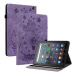 For Amazon Kindle Fire 7 2022 Butterfly Rose Embossed Leather Tablet Case(Purple)