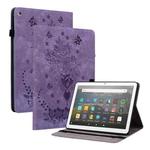 For Amazon Kindle Fire HD8 2018 / 2017 Butterfly Rose Embossed Leather Tablet Case(Purple)