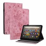 For Amazon Kindle Fire HD8 2020 Butterfly Rose Embossed Leather Smart Tablet Case(Pink)