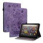 For Amazon Kindle Fire HD8 2020 Butterfly Rose Embossed Leather Smart Tablet Case(Purple)