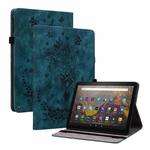 For Amazon Kindle Fire HD8 2020 Butterfly Rose Embossed Leather Smart Tablet Case(Dark Blue)