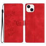 For iPhone 14 Plus Flower Butterfly Embossing Pattern Leather Phone Case(Red)