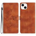 For iPhone 14 Plus Flower Embossing Pattern Leather Phone Case(Brown)