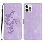 For iPhone 14 Pro Flower Embossing Pattern Leather Phone Case(Purple)