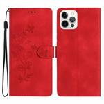 For iPhone 14 Pro Max Flower Butterfly Embossing Pattern Leather Phone Case(Red)