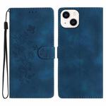 For iPhone 13 Flower Embossing Pattern Leather Phone Case(Blue)