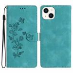 For iPhone 13 Flower Embossing Pattern Leather Phone Case(Sky Blue)