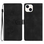 For iPhone 13 Flower Butterfly Embossing Pattern Leather Phone Case(Black)