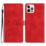 For iPhone 13 Pro Flower Butterfly Embossing Pattern Leather Phone Case(Red)