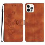 For iPhone 13 Pro Flower Embossing Pattern Leather Phone Case(Brown)