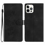 For iPhone 13 Pro Max Flower Embossing Pattern Leather Phone Case(Black)