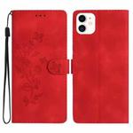 For iPhone 12 mini Flower Embossing Pattern Leather Phone Case(Red)