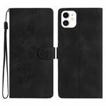For iPhone 12 mini Flower Embossing Pattern Leather Phone Case(Black)