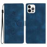 For iPhone 12 / 12 Pro Flower Butterfly Embossing Pattern Leather Phone Case(Blue)