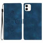 For iPhone 11 Flower Embossing Pattern Leather Phone Case(Blue)