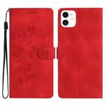 For iPhone 11 Flower Butterfly Embossing Pattern Leather Phone Case(Red)