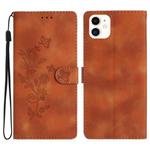 For iPhone 11 Flower Embossing Pattern Leather Phone Case(Brown)