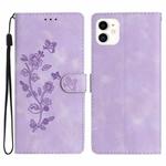For iPhone 11 Flower Embossing Pattern Leather Phone Case(Purple)