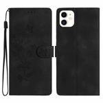 For iPhone 11 Flower Butterfly Embossing Pattern Leather Phone Case(Black)