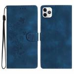 For iPhone 11 Pro Flower Embossing Pattern Leather Phone Case(Blue)