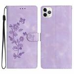 For iPhone 11 Pro Flower Embossing Pattern Leather Phone Case(Purple)