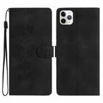 For iPhone 11 Pro Flower Butterfly Embossing Pattern Leather Phone Case(Black)