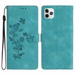 For iPhone 11 Pro Max Flower Embossing Pattern Leather Phone Case(Sky Blue)
