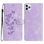 For iPhone 11 Pro Max Flower Embossing Pattern Leather Phone Case(Purple)