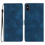 For iPhone X / XS Flower Embossing Pattern Leather Phone Case(Blue)
