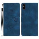 For iPhone X / XS Flower Butterfly Embossing Pattern Leather Phone Case(Blue)