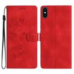 For iPhone X / XS Flower Butterfly Embossing Pattern Leather Phone Case(Red)