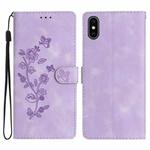 For iPhone X / XS Flower Butterfly Embossing Pattern Leather Phone Case(Purple)