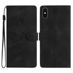 For iPhone X / XS Flower Embossing Pattern Leather Phone Case(Black)