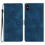 For iPhone XS Max Flower Butterfly Embossing Pattern Leather Phone Case(Blue)
