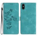 For iPhone XS Max Flower Embossing Pattern Leather Phone Case(Sky Blue)