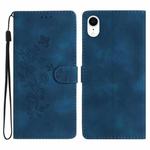 For iPhone XR Flower Embossing Pattern Leather Phone Case(Blue)