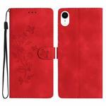 For iPhone XR Flower Embossing Pattern Leather Phone Case(Red)