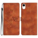 For iPhone XR Flower Butterfly Embossing Pattern Leather Phone Case(Brown)