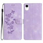 For iPhone XR Flower Embossing Pattern Leather Phone Case(Purple)