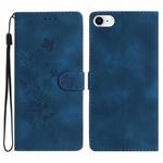 For iPhone SE 2022/2020 / 8 / 7 / 6 Flower Butterfly Embossing Pattern Leather Phone Case(Blue)