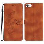For iPhone SE 2022/2020 / 8 / 7 / 6 Flower Embossing Pattern Leather Phone Case(Brown)