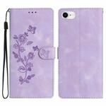 For iPhone SE 2022/2020 / 8 / 7 / 6 Flower Embossing Pattern Leather Phone Case(Purple)