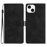 For iPhone 15 Flower Butterfly Embossing Pattern Leather Phone Case(Black)
