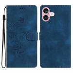 For iPhone 16 Plus Flower Butterfly Embossing Pattern Leather Phone Case(Blue)