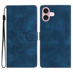 For iPhone 17 Flower Butterfly Embossing Pattern Leather Phone Case(Blue)