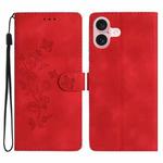 For iPhone 17 Flower Butterfly Embossing Pattern Leather Phone Case(Red)