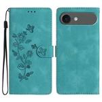 For iPhone 17 Air Flower Butterfly Embossing Pattern Leather Phone Case(Sky Blue)