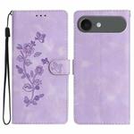 For iPhone 17 Air Flower Butterfly Embossing Pattern Leather Phone Case(Purple)