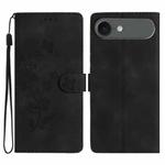 For iPhone 17 Air Flower Butterfly Embossing Pattern Leather Phone Case(Black)